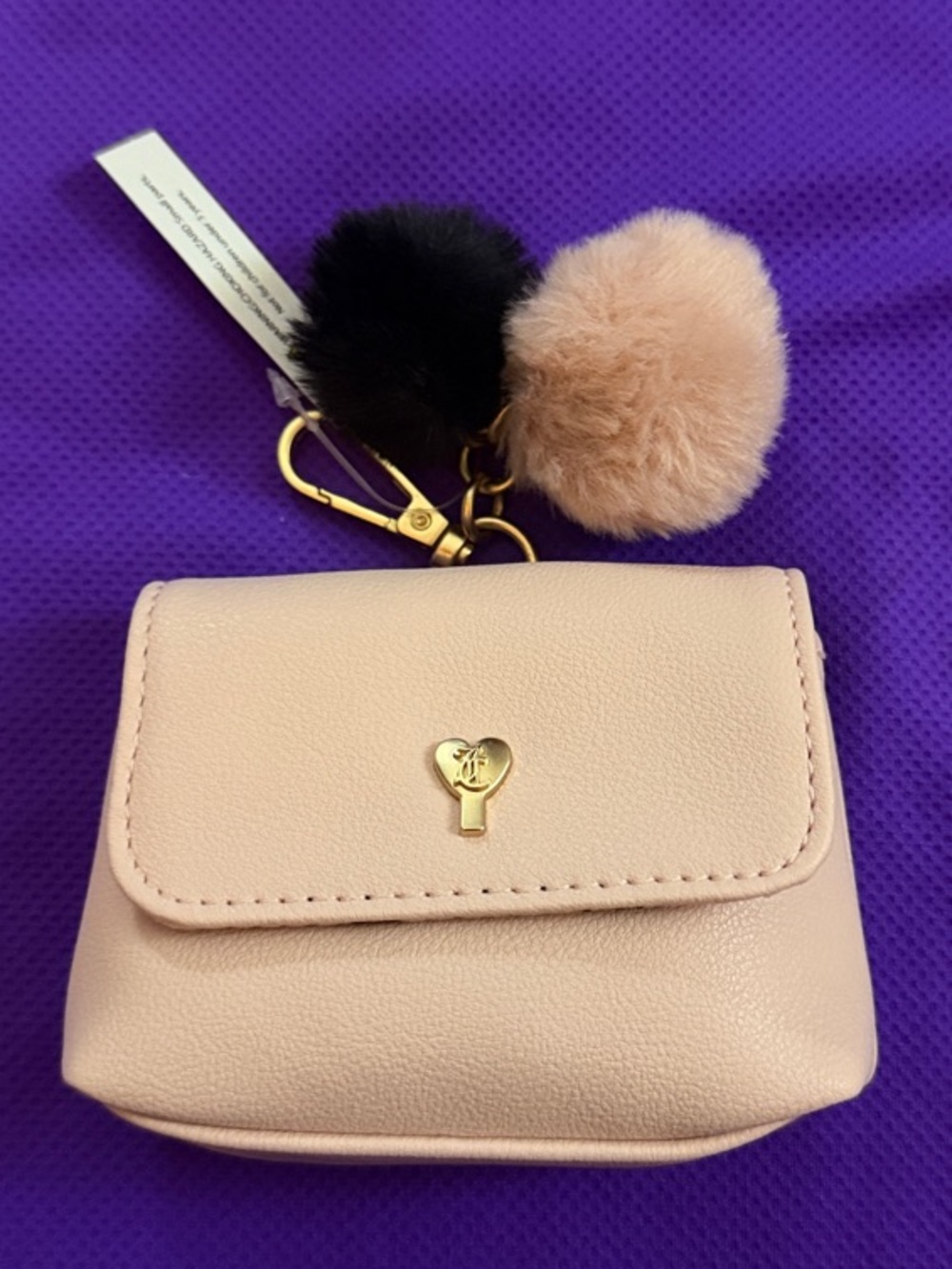 Juicy Couture Blush Pink Mini Pouch with Pom Pom Keychain